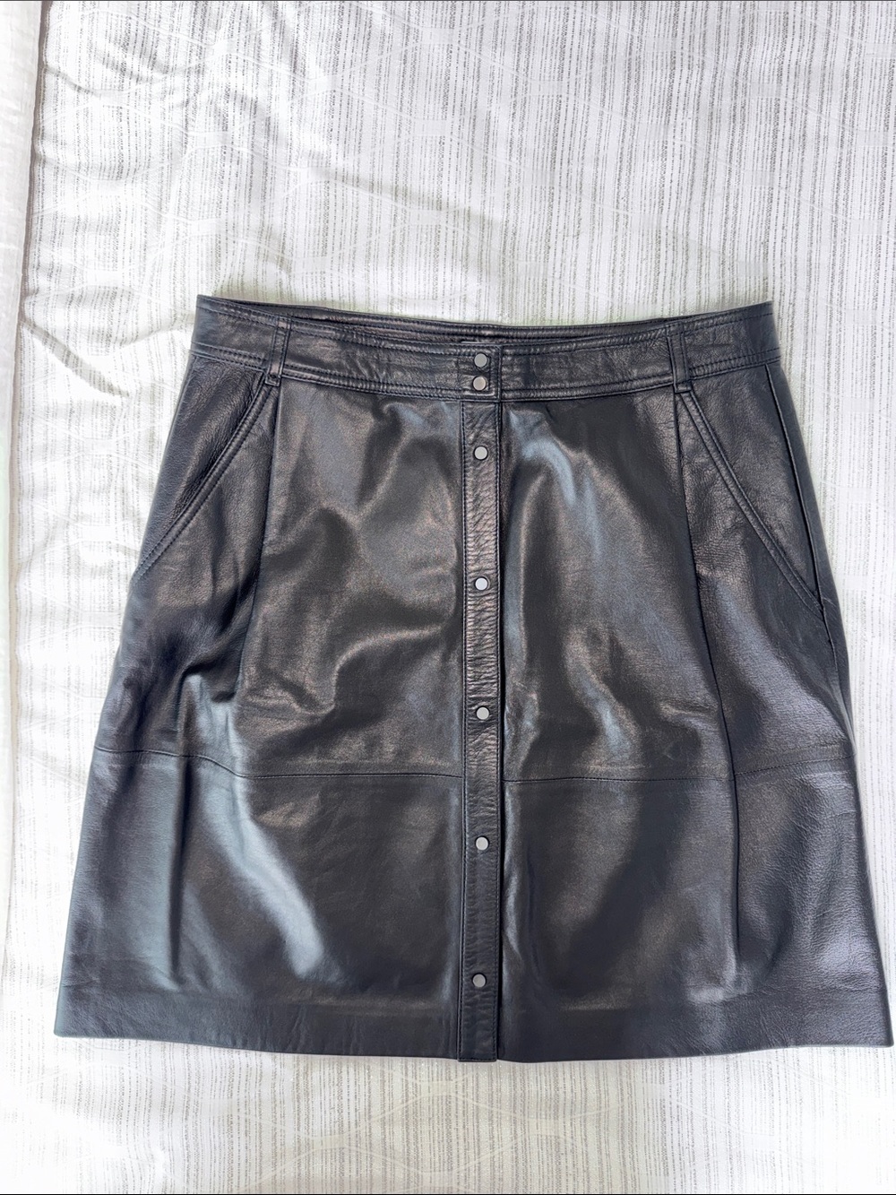 Vince Black Leather Snap-Front Mini Skirt